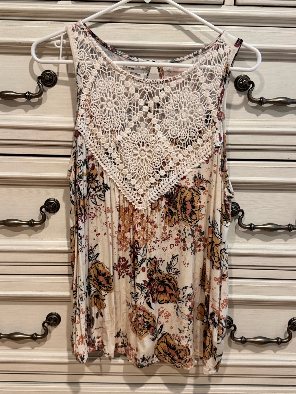 Maurices Cream Crochet Floral Tank
